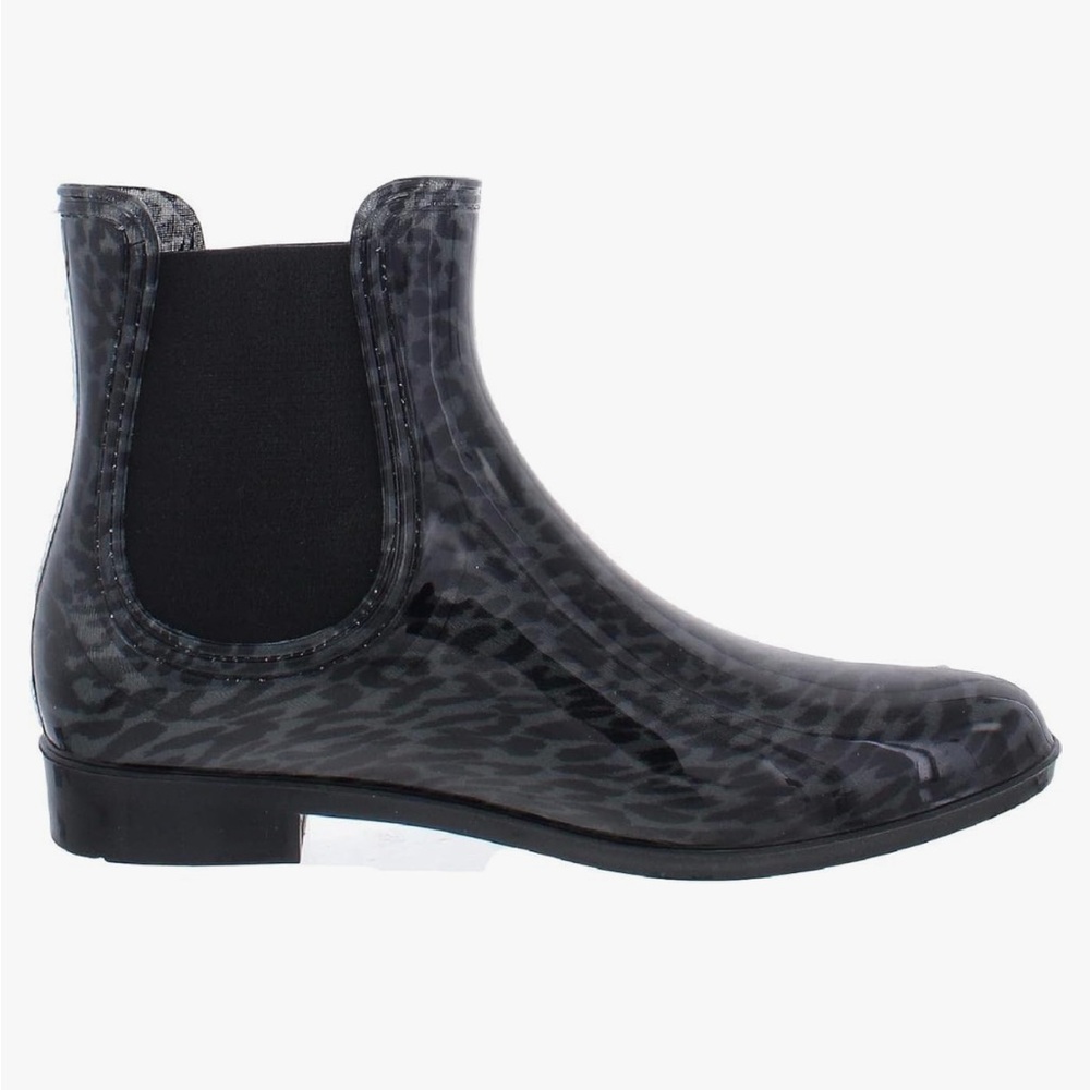 Women’s Vinyl Ankle Rain Boots -Black Leopard Print. Like new- worn once